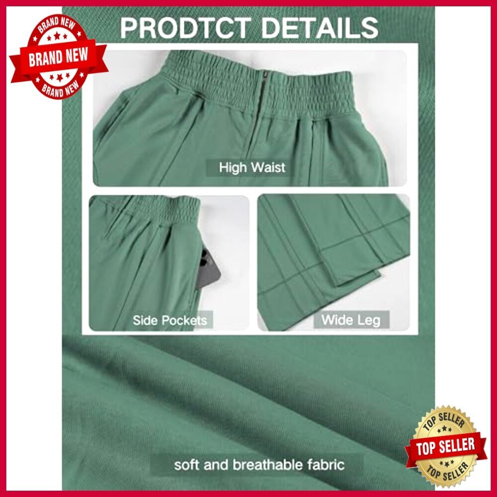 Wide Leg Palazzo Pants High Waisted Stretchy Cotton Lounge Sweatpants with - Picture 6 of 7